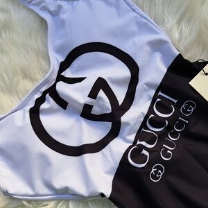 Gucci White and Black Logo Swimsuit